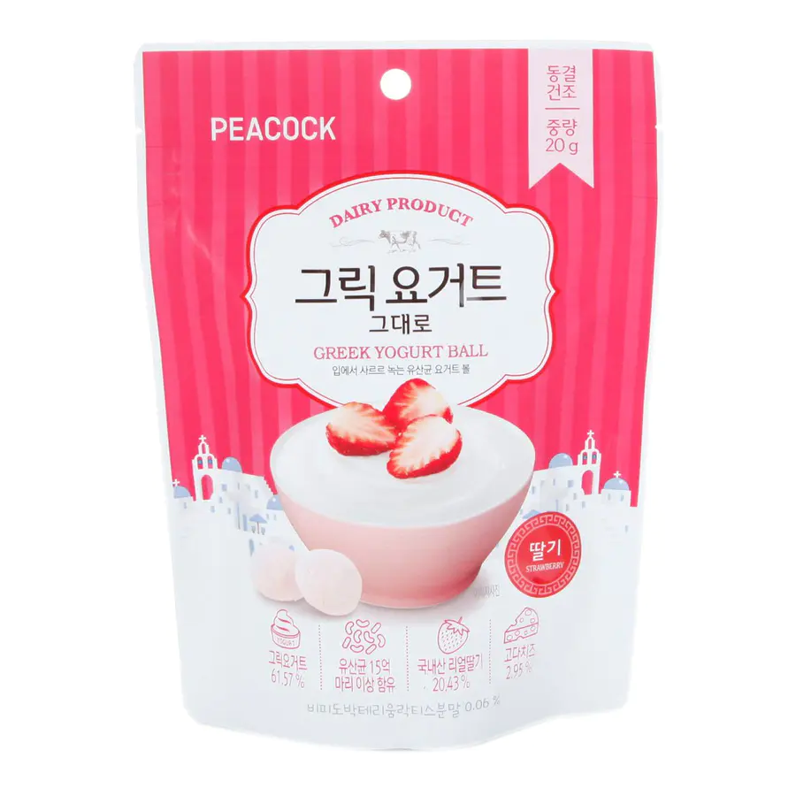 Peacock 草莓酸奶大米饼宝宝零食韩国袋装进口克
