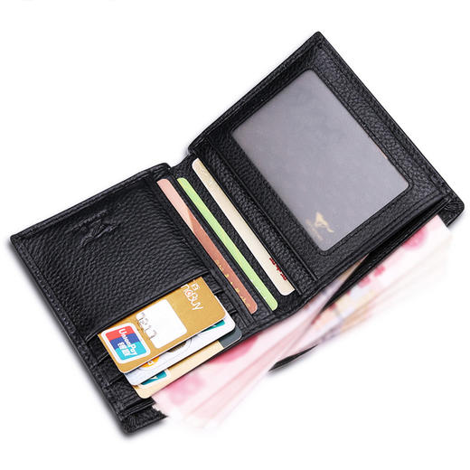 七匹狼 男士钱包短款 商务休闲两折竖款牛皮夹多功能卡包 3A1313112-01黑色 商品图2