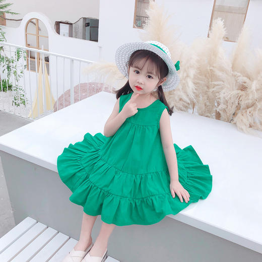 DL-（今日送帽子）韩国童装网红女童洋气新款大裙摆纯色公主裙连衣裙 商品图0