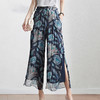 丁摩 休闲真丝乔其纱阔腿裤女高腰垂感轻薄印花桑蚕丝九分裤20-179DS399 商品缩略图0