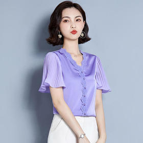 MZ-MZ4859夏季新款韩版V领蕾丝拼接喇叭袖小衫