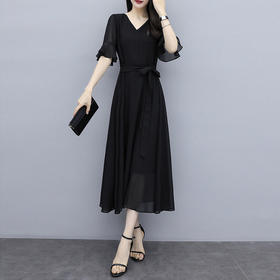 HMH-5夏天流行新款法式时尚气质女神范V领雪纺连衣裙