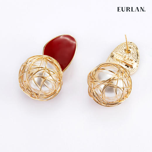 EURLAN.  D系列 幸运球耳环 红色 商品图1