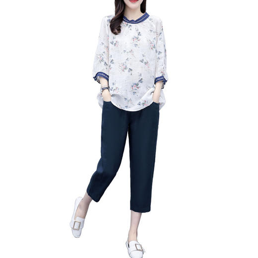 APSL-2020新款大码碎花上衣七分裤休闲洋气时尚两件套 商品图4