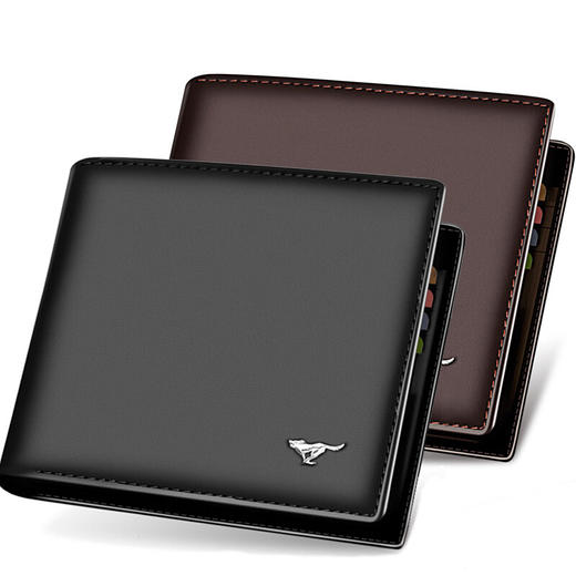 七匹狼 男士钱包短款 商务休闲男式两折牛皮皮夹 横款卡包 黑色/咖色 商品图5