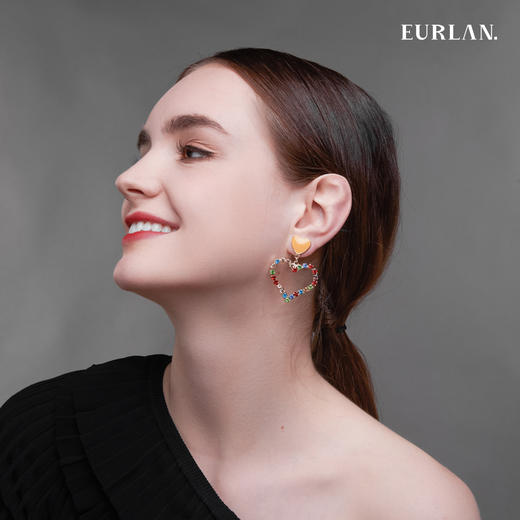 EURLAN.  B系列 彩钻爱心耳环  靓丽黄 商品图3