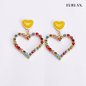 EURLAN.  B系列 彩钻爱心耳环  靓丽黄