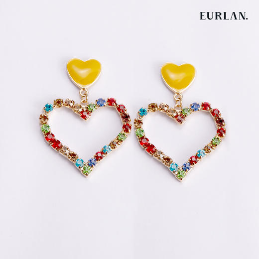 EURLAN.  B系列 彩钻爱心耳环  靓丽黄 商品图0