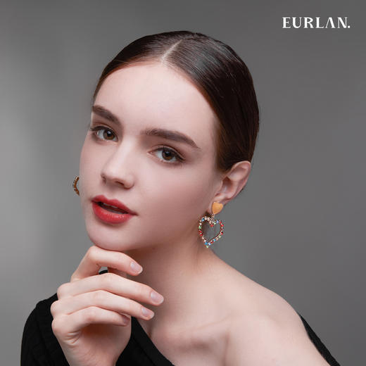 EURLAN.  B系列 彩钻爱心耳环  靓丽黄 商品图2