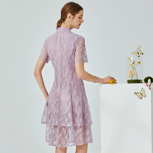 EITIE爱特爱夏季新款时尚中国风水滴领镂空蕾丝修身连衣裙女B20074108 商品图3