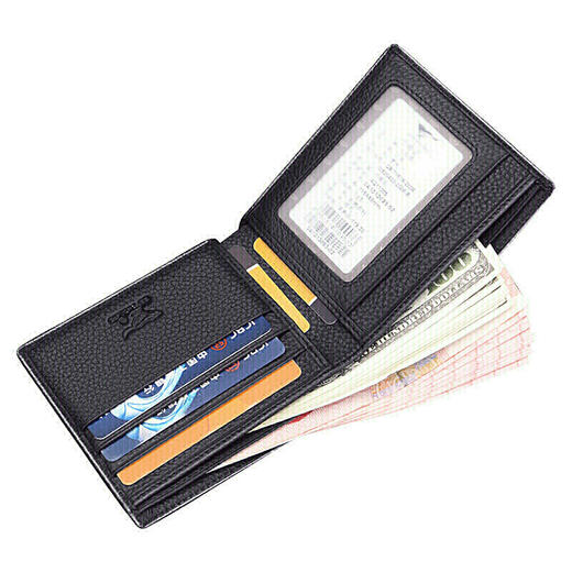 七匹狼 男士商务休闲短款钱包 男式头层牛皮卡包多功能时尚钱夹3A1313113-01黑色 商品图2