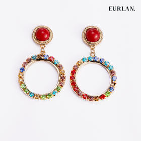 EURLAN.  B系列 彩钻耳环  如意红