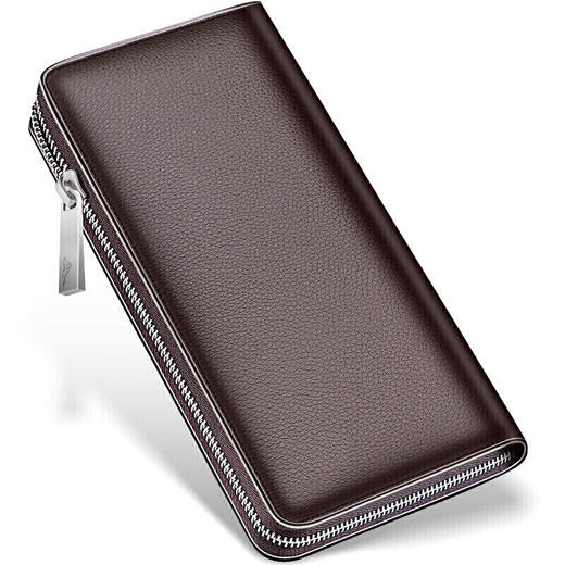 七匹狼 男士手包 大容量头层牛皮拉链多功能商务手拿包男1A4964081-02 咖色 商品图2