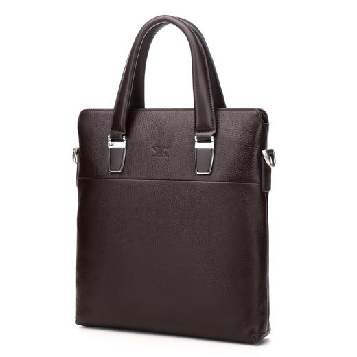 七匹狼男士皮包手提单肩包竖款手拿商务斜挎包真牛皮休闲文件包男包 1A4964112-02咖啡色竖款 商品图1