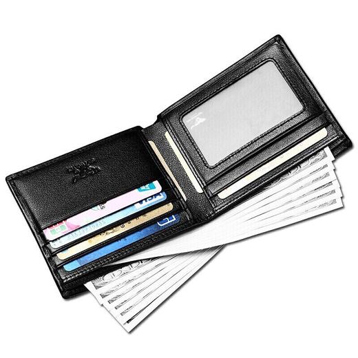 七匹狼 男士钱包短款多卡位皮夹头层牛皮钱夹商务男包 3A1754093-01黑色横款 商品图4