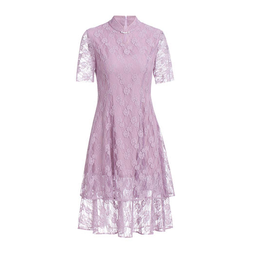 EITIE爱特爱夏季新款时尚中国风水滴领镂空蕾丝修身连衣裙女B20074108 商品图4