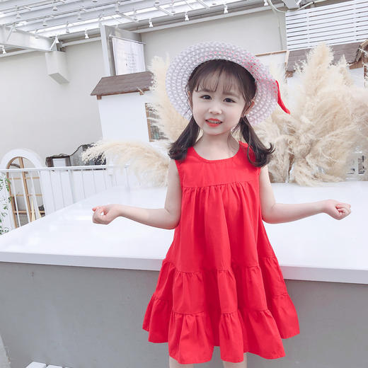 DL-（今日送帽子）韩国童装网红女童洋气新款大裙摆纯色公主裙连衣裙 商品图1