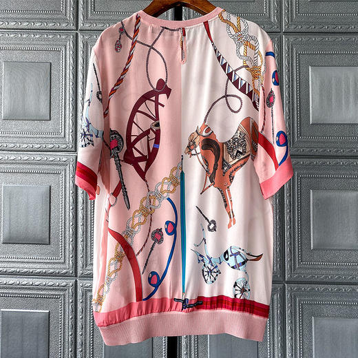 QCJZ-401249粉色夏新款宽松圆领短袖印花上衣 商品图3