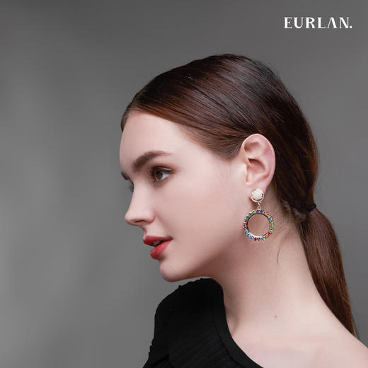 EURLAN.  B系列 彩钻耳环  白色 商品图3