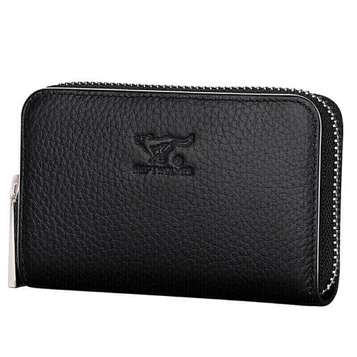 七匹狼 男士风琴卡包名片夹多功能钱包男卡套 男女牛皮卡片夹证件包 3A3064221-01黑色 商品图1