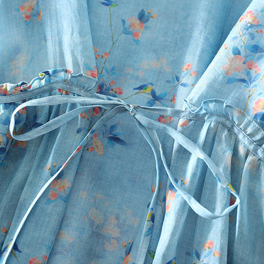 岐氏姐妹 真丝梢苎麻拼接清新印花系带旅行度假复古连衣裙20-146-DS399 商品图6