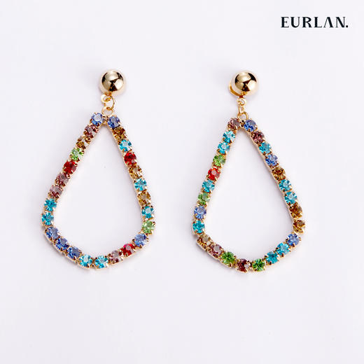 EURLAN.  B系列 彩钻耳环 个性水滴形 商品图0