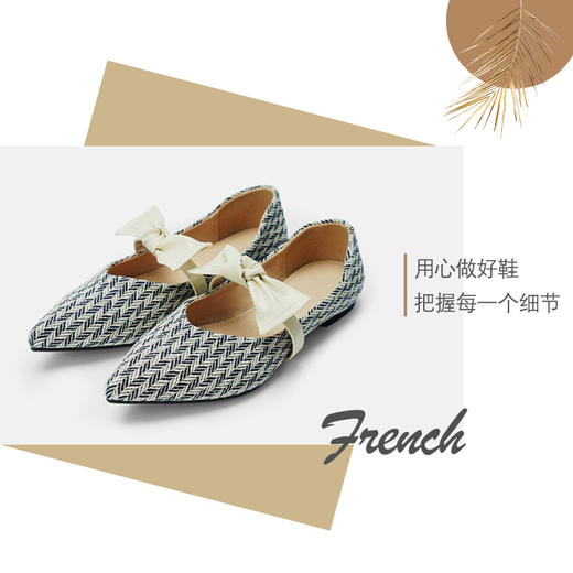 【复古魅力再现】法式亚麻编织女鞋 蝴蝶结尖头鞋 环保亚麻 透气无感 商品图1