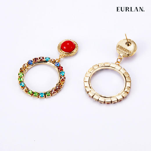 EURLAN.  B系列 彩钻耳环  如意红 商品图1