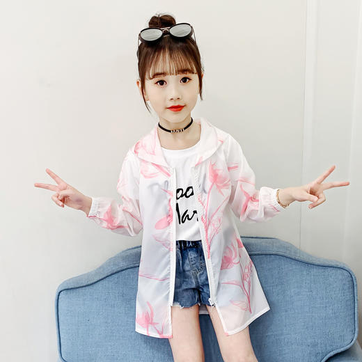 HGY-82100新款精品童装  儿童女大童防晒服外套夏季防晒衣中长款 商品图1
