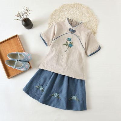 HGY-8635新品绣花款玫瑰套裙 女童民族风旗袍复古版 商品图2