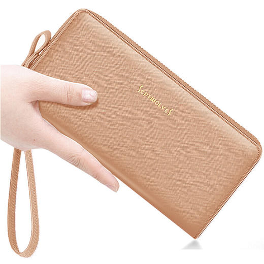 七匹狼SEPTWOLVES钱包 女士手包时尚牛皮长款手拿包多功能横款手抓包 魅力杏/时尚红/优雅蓝 三色可选 商品图3