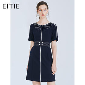 EITIE爱特爱女装夏季新品短袖收腰显瘦气质修身优雅连衣裙A字5907609