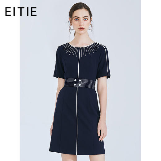 EITIE爱特爱女装夏季新品短袖收腰显瘦气质修身优雅连衣裙A字5907609 商品图0