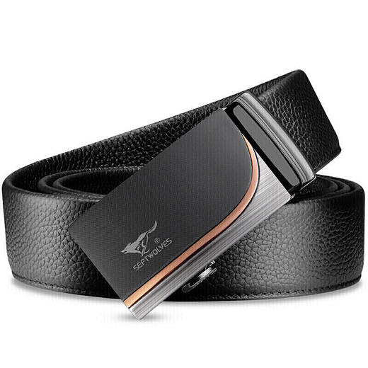 七匹狼 男士自动扣头层牛皮加宽版商务休闲裤腰带男7A513131000黑色 商品图1