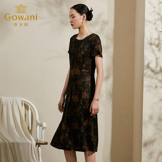 【雅韵牡丹花】【香云纱】乔万尼重磅真丝连衣裙气质流行短袖桑蚕丝长裙ES2E116 商品图2