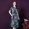 LFJR-8327实拍夏新款 仿真丝印花高贵中长款妈妈装连衣裙 商品缩略图1