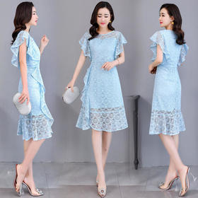 Q-HBLJR8136夏季中长款纯色优雅时尚修身显瘦款连衣裙