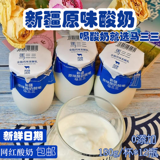 新疆马三三酸奶原味无添加180g*12罐 商品图1