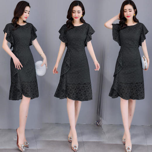 Q-HBLJR8136夏季中长款纯色优雅时尚修身显瘦款连衣裙 商品图3