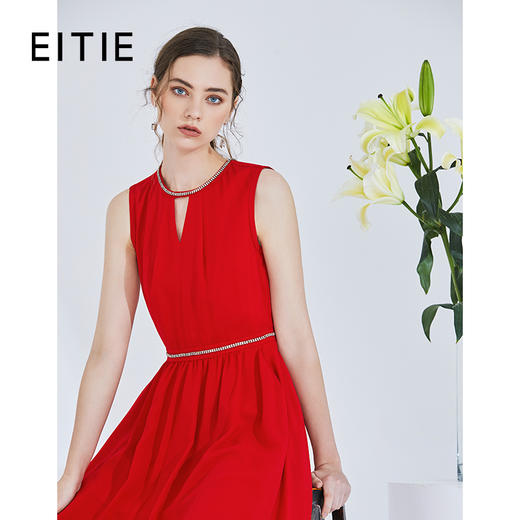 EITIE爱特爱女装夏季镂空V领钉珠钻饰礼服长裙连衣裙5777408 商品图0