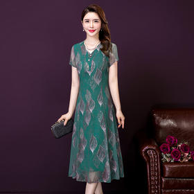 LFJR-8339实拍阔太太短袖洋气高档连衣裙