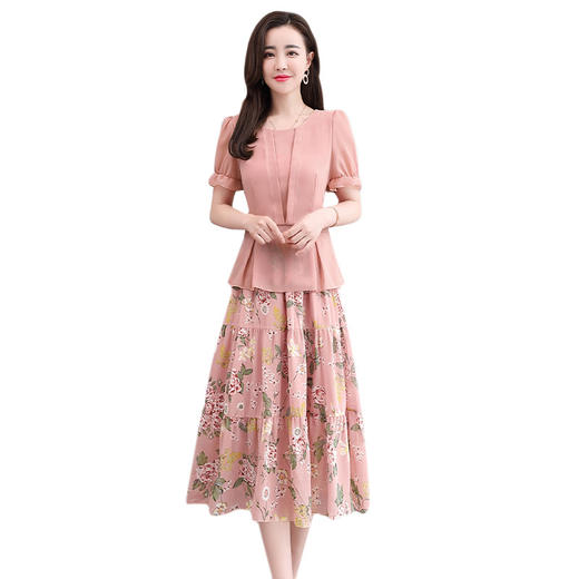 WZNH-WX33069夏新款韩版时尚气质优雅修身雪纺衫印花半身裙两件套 商品图4