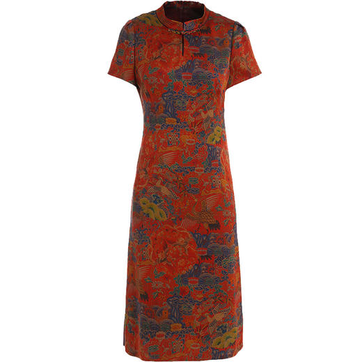 【仙鹤云雾花】【香云纱】乔万尼桑蚕丝连衣裙女气质显瘦复古端庄真丝裙中长款夏季ES2E109 商品图4