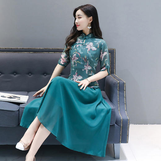 FF-YM8706爆款实拍 民族风新品短袖雪纺复古两件套裙 商品图4