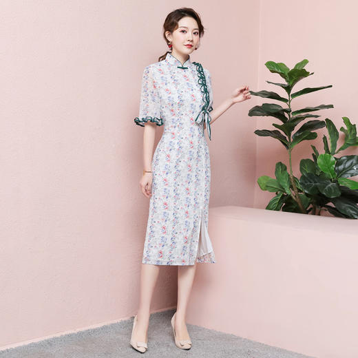 ZSM-200410夏季时尚旗袍  复古木耳边蝴蝶结印花连衣裙 商品图3