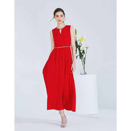 EITIE爱特爱女装夏季镂空V领钉珠钻饰礼服长裙连衣裙5777408 商品图5