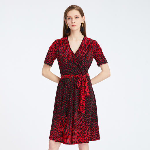 QF85D斯尔丽瑟俪2020年夏季新品收腰V领短袖针织印花连衣裙 商品图0