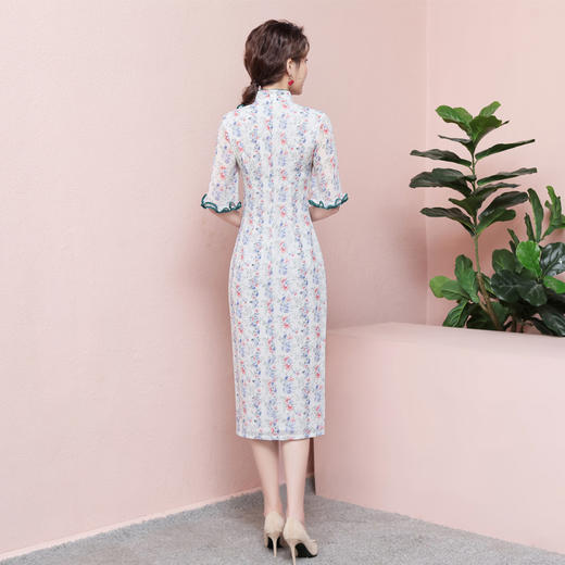 ZSM-200410夏季时尚旗袍  复古木耳边蝴蝶结印花连衣裙 商品图1