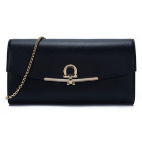 Salvatore Ferragamo/菲拉格慕女士黑色牛皮金色夹扣手拎包FG2925704799