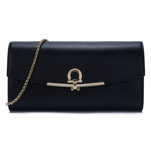 Salvatore Ferragamo/菲拉格慕女士黑色牛皮金色夹扣手拎包FG2925704799 商品图0